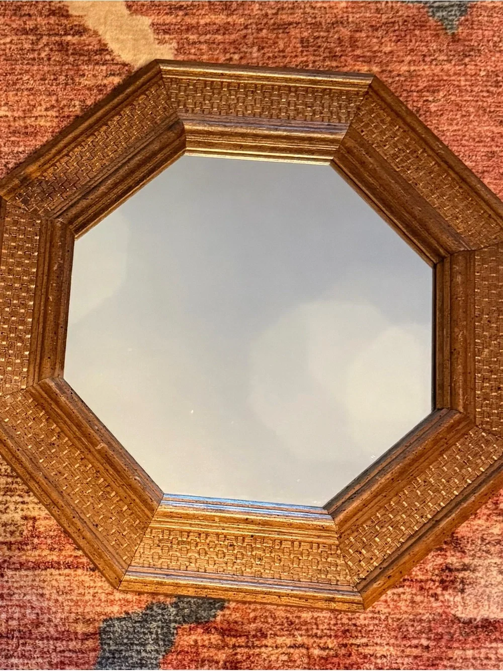 Home Interiors Pair of Brown Woven Octagonal Wall Mirrors